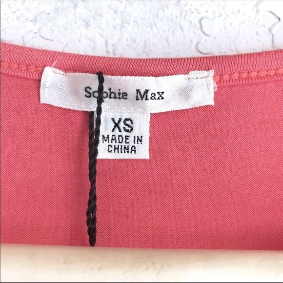 SOPHIE MAX Coral Pink Tank Top‎ Ruffle Sleeveless Stretch Keyhole Summer XS New - Picture 6 of 10